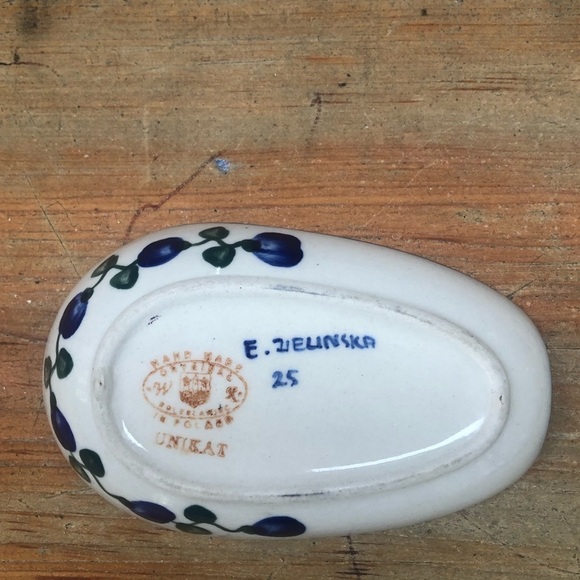 Boleslawiec Polish Pottery Hand Made Hand Painted Ceramic Spoon-Rest Blueberries - Picture 5 of 6